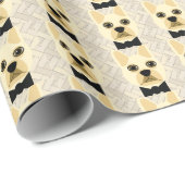 Papier Cadeau Chien-taureau français avec Bowtie, Herringbone be (Coin rond)