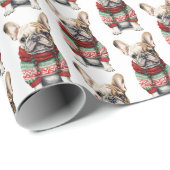 Papier Cadeau Chien-taureau français de Noël avec pull d'hiver (Coin rond)