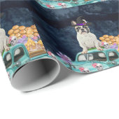 Papier Cadeau Chien-taureau français Halloween Camion Effrayant  (Coin rond)