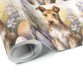 Papier Cadeau Chien Terrier Wirefox Avec Oeufs De Pâques Vacance (Coin rond)