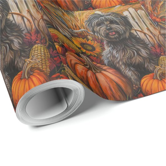 Papier Cadeau Chien Tibétain Terrier Moisson d'automne Thanksgiv (Coin rond)