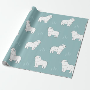 Papier Cadeau Chien vintage des Grands Pyrénées illustration tra