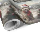 Papier Cadeau Chien Yorkipod en Noël de neige (Coin rond)