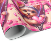 Papier Cadeau Chien Zipper de la Saint Valentin 3D mignon (Coin rond)