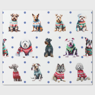 Papier Cadeau Chiens adorables dans des pulls de Noël moches sur