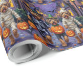 Papier Cadeau Chiens Airedale Terrier Trick-or-Treating Hallowee (Coin rond)