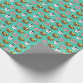 Papier Cadeau Chiens amusants, beignets, motif de café. (Coin)