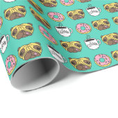 Papier Cadeau Chiens amusants, beignets, motif de café. (Coin rond)