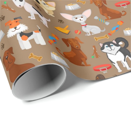 Papier Cadeau Chiens amusants Motif meilleur ami animal (Coin rond)