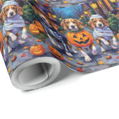 Papier Cadeau Chiens beagles en costume d'Halloween (Coin rond)