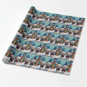 Papier Cadeau Chiens Bichon Frise Noël Neige Fêtes