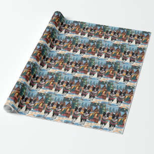 Papier Cadeau Chiens Border Collie Noël Neige Fêtes