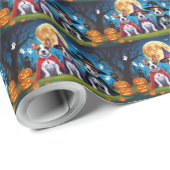 Papier Cadeau Chiens Bull Terrier Citrouille Halloween Drôle (Coin rond)