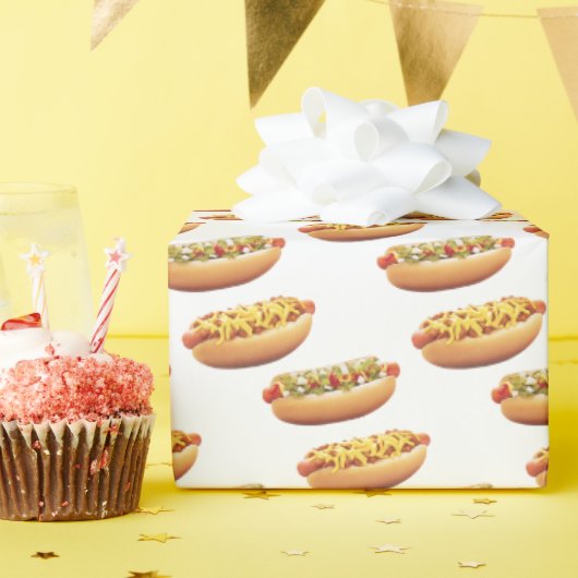 Papier Cadeau Chiens chauds sur blanc (Fête d'anniversaire)