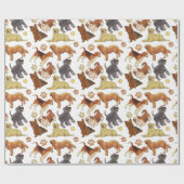 Papier Cadeau Chiens chiots mignons avec os et pattes motif (Plat)
