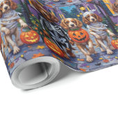 Papier Cadeau Chiens Cocker Spaniel faisant Trick-or-Treating po (Coin rond)