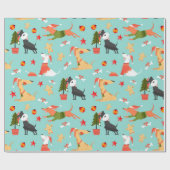 Papier Cadeau Chiens colorés Motif de Noël (Plat)