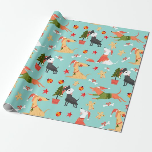 Papier Cadeau Chiens colorés Motif de Noël (Déroulé)