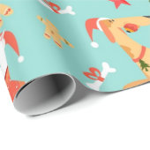 Papier Cadeau Chiens colorés Motif de Noël (Coin rond)