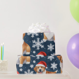 Papier Cadeau Chiens Corgi de Noël et Motif de Fêtes de Flocons