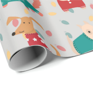 Papier Cadeau Chiens dans le motif du pull de Noël