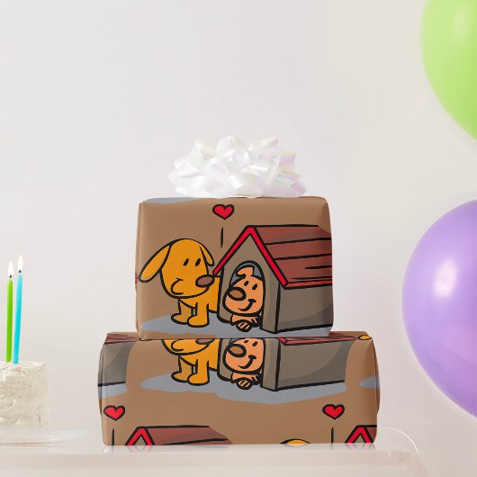 Papier Cadeau Chiens Dans Une Maison De Chien Enveloppant Du Pap