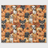 Papier Cadeau Chiens d'automne dans un patch de citrouille Hallo (Plat)