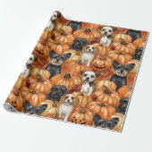Papier Cadeau Chiens d'automne dans un patch de citrouille Hallo (Déroulé)