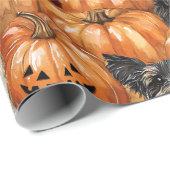 Papier Cadeau Chiens d'automne dans un patch de citrouille Hallo (Coin rond)