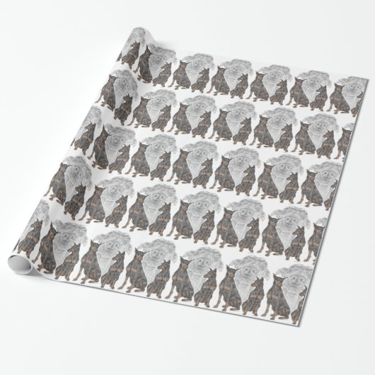 Papier Cadeau Chiens de Doberman noir et tan (Déroulé)