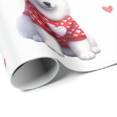Papier Cadeau Chiens de la Saint Valentin mignons en blanc (Coin rond)