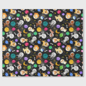 Papier Cadeau Chiens de l'espace Aquarelle Astronaut Chiots (Plat)