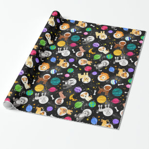 Papier Cadeau Chiens de l'espace Aquarelle Astronaut Chiots