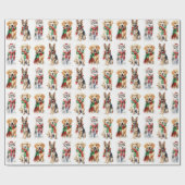 Papier Cadeau Chiens De Noël Aquarelle Sur Blanc (Plat)