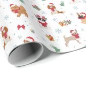 Papier Cadeau Chiens de Noël en accessoires de vacances (Coin rond)