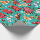 Papier Cadeau Chiens De Noël Et Poinsettias (Coin)