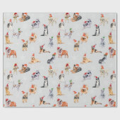 Papier Cadeau Chiens de Noël joyeux avec chapeaux de Père Noël (Plat)