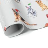 Papier Cadeau Chiens de Noël joyeux avec chapeaux de Père Noël (Coin rond)