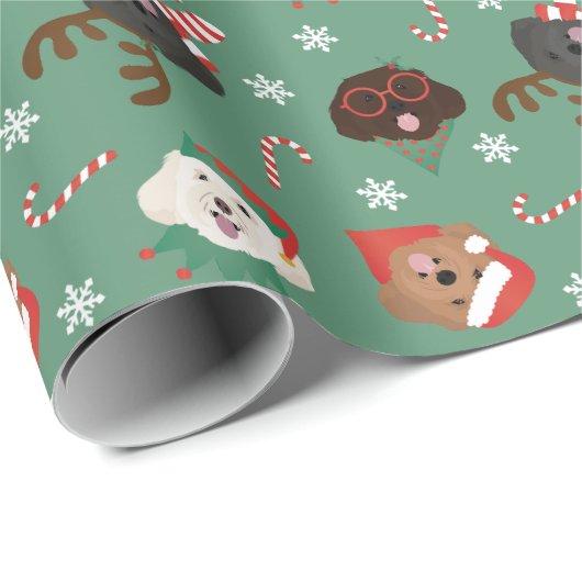 Papier Cadeau Chiens de Noël Maltipoo (Coin rond)