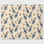 Papier Cadeau Chiens de Noël mignons avec chapeaux de Père Noël  (Plat)