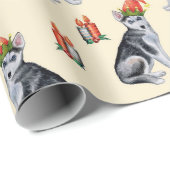 Papier Cadeau Chiens de Noël mignons avec chapeaux de Père Noël  (Coin rond)