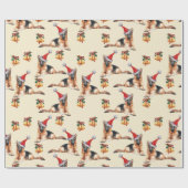 Papier Cadeau Chiens de Noël mignons avec chapeaux de Père Noël  (Plat)