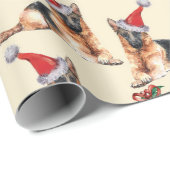 Papier Cadeau Chiens de Noël mignons avec chapeaux de Père Noël  (Coin rond)