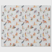 Papier Cadeau Chiens de Noël mignons Papier d'enveloppement Moti (Plat)