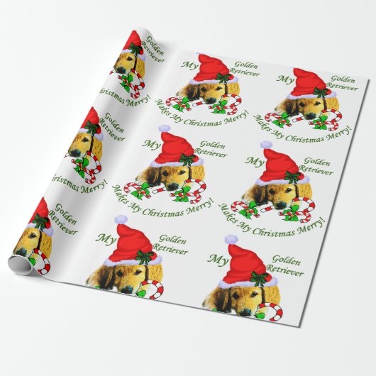 Papier Cadeau Chiens de Noël Retriever doré (Déroulé)