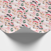 Papier Cadeau Chiens de Noël Rose (Coin)