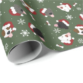 Papier Cadeau Chiens de Noël sur Vert (Coin rond)