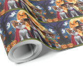 Papier Cadeau Chiens de Papillon Citrouille Halloween Funny (Coin rond)