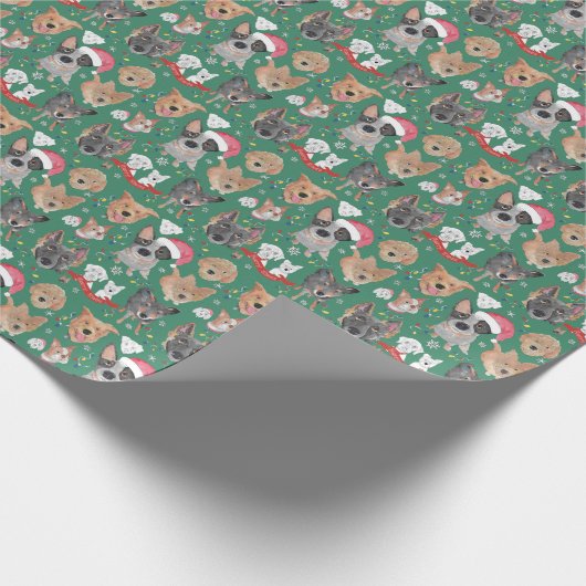 Papier Cadeau Chiens de quartier Noël Vert (Coin)