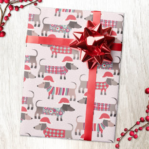 Papier Cadeau Chiens de saucisson Dachshund en Casquettes et Kni